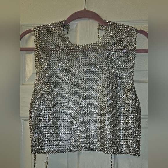 12th Tribe Silver Sequin Crop Top - Picture 4 of 7